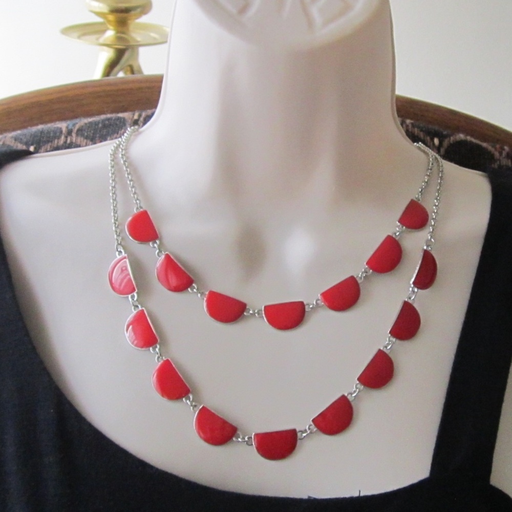 Silver Tone and Red Necklace Earrings Set - NWT